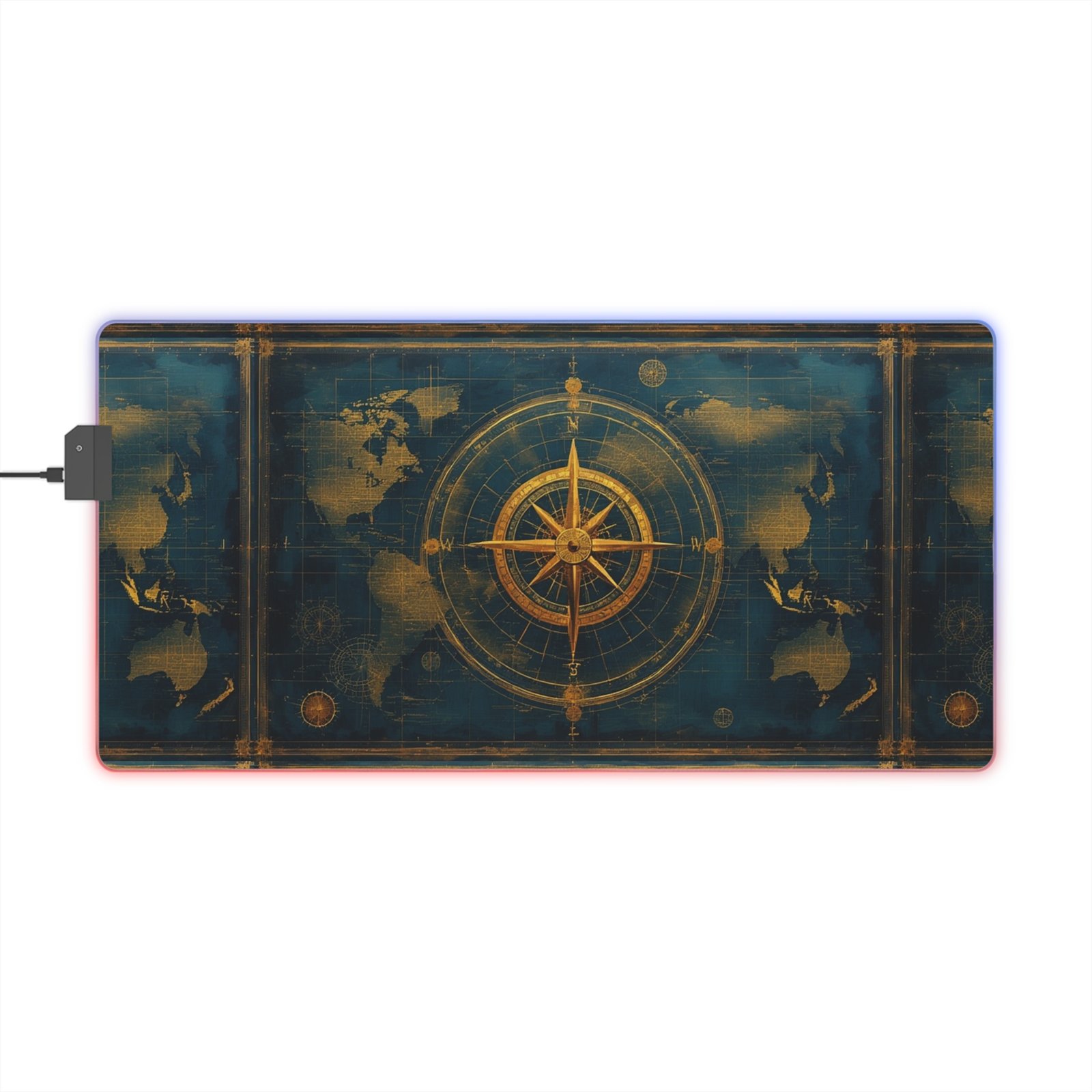 LED Gaming Mouse Pad — Vintage Nautical Compass RGB Desk Mat