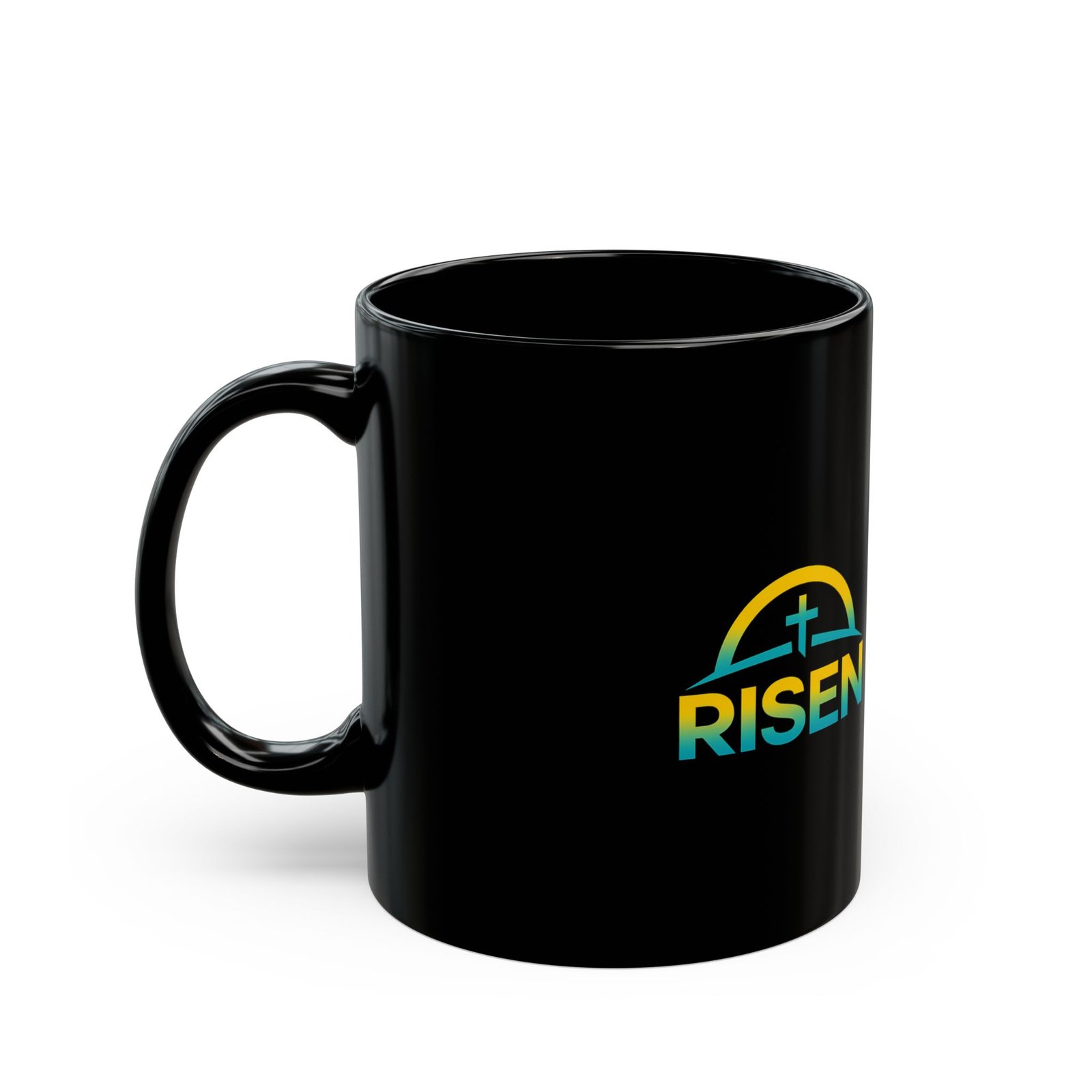 Risen Son Christian Cross Logo Mug | Black Ceramic Coffee Mug - Image 3